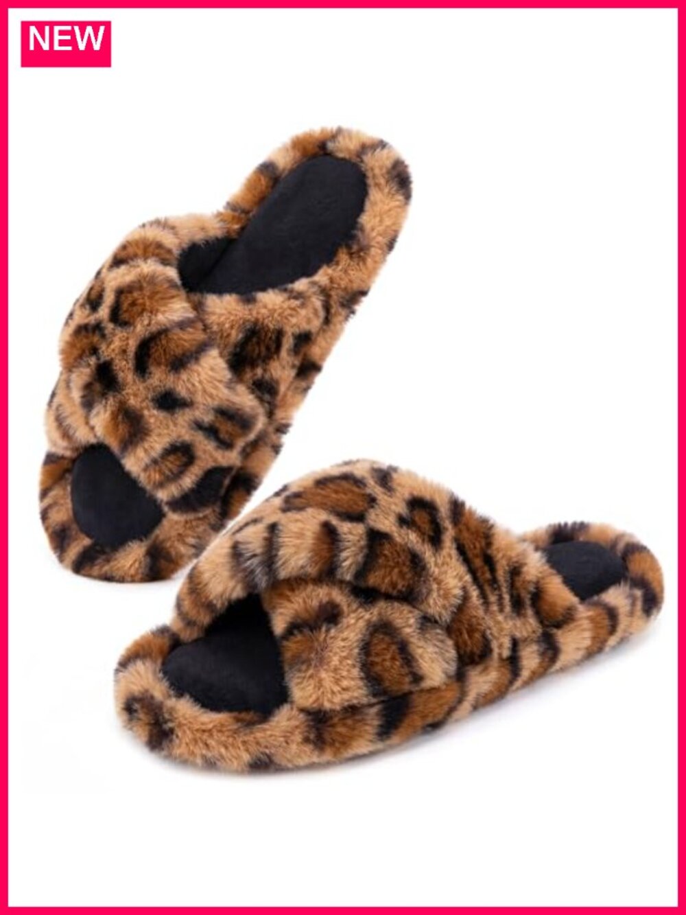 Faux Fur Open Toe Slippers Memory Foam Non-Slip Sole